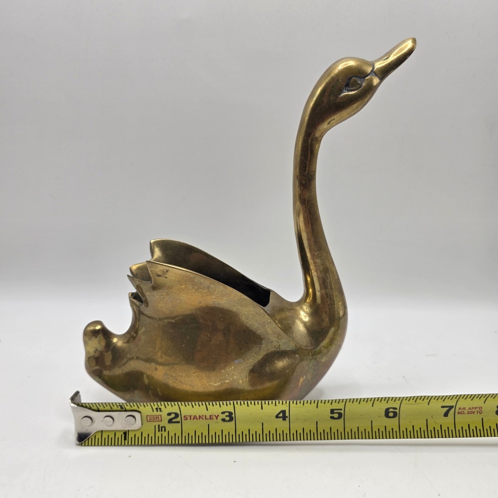 Vintage Brass Swan Planter Catchall Dish Gold Bird Figurine Mid Century Decor - Picture 10 of 10